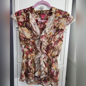 Sunny Leigh Button Down Sheer Floral Shirt Size S